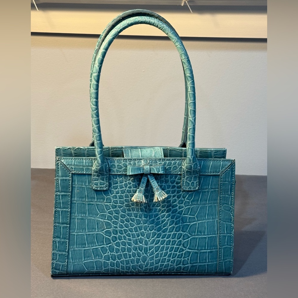 VTG Liz Claiborne Faux Croc Teal Mini Tote Bag Structured Y2K 90s Chic